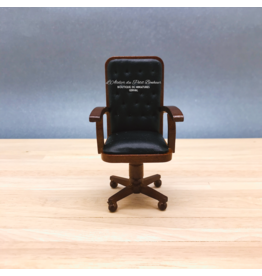 Chaise de bureau cuir noir Noyer miniature 1:12