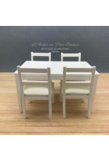 Table blanche moderne & 4 chaises miniatures 1:12 Table blanche moderne & 4 chaises miniatures 1:12