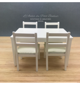 Table blanche moderne & 4 chaises miniatures 1:12