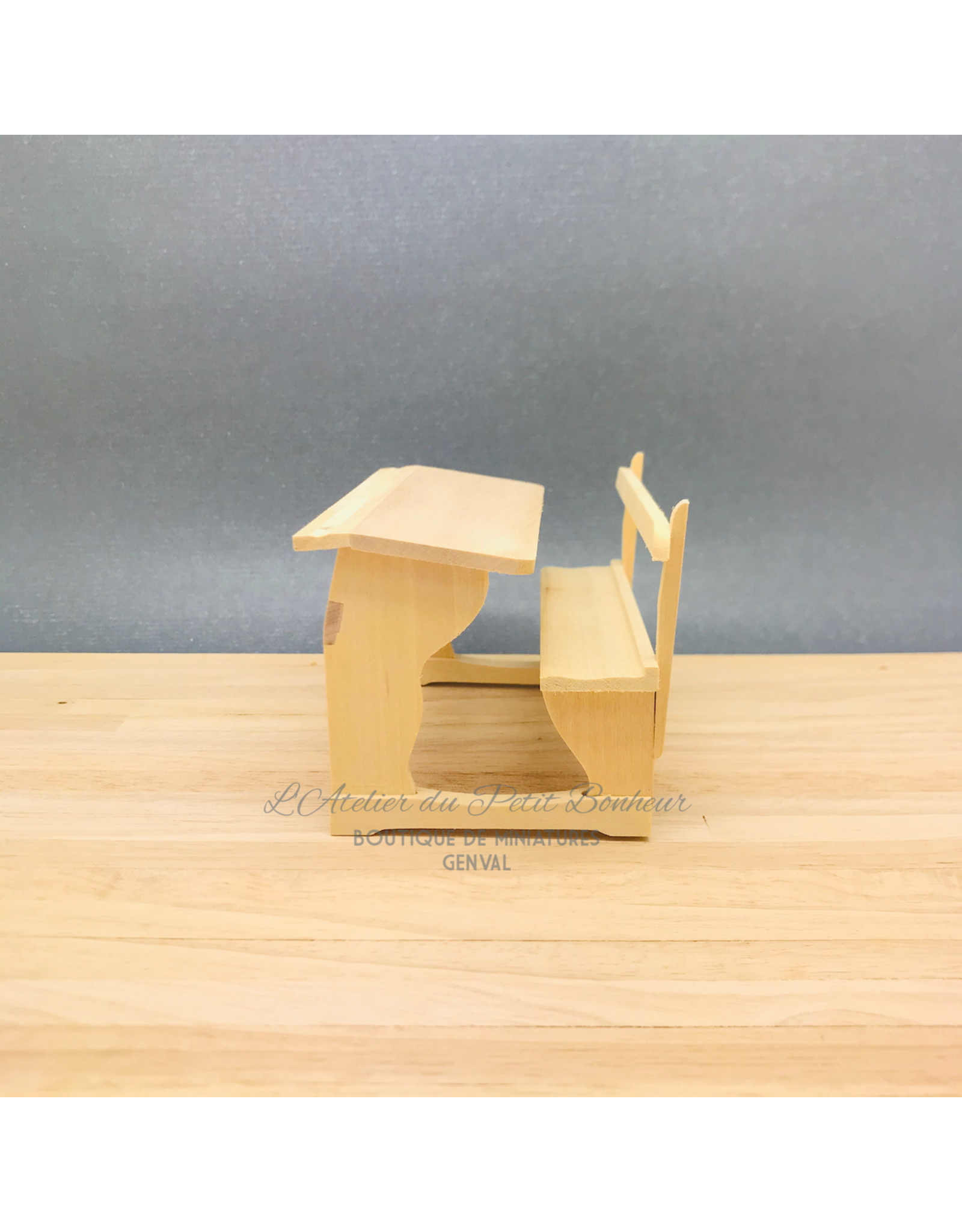 Banc d'école non verni, miniature 1:12