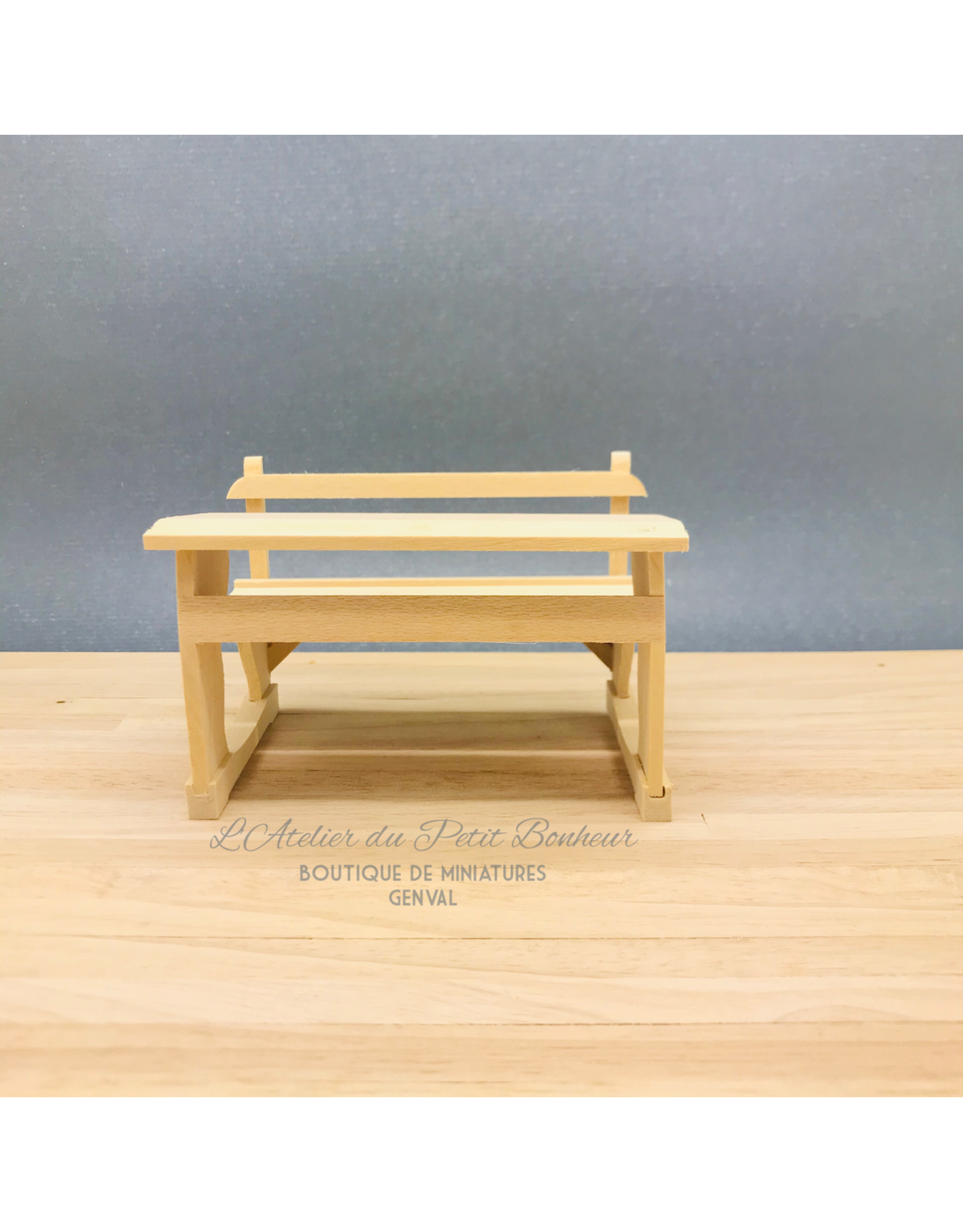 Banc d'école non verni, miniature 1:12