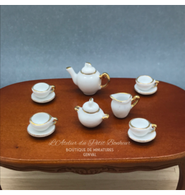 Service à thé blanc/doré miniature 1:12