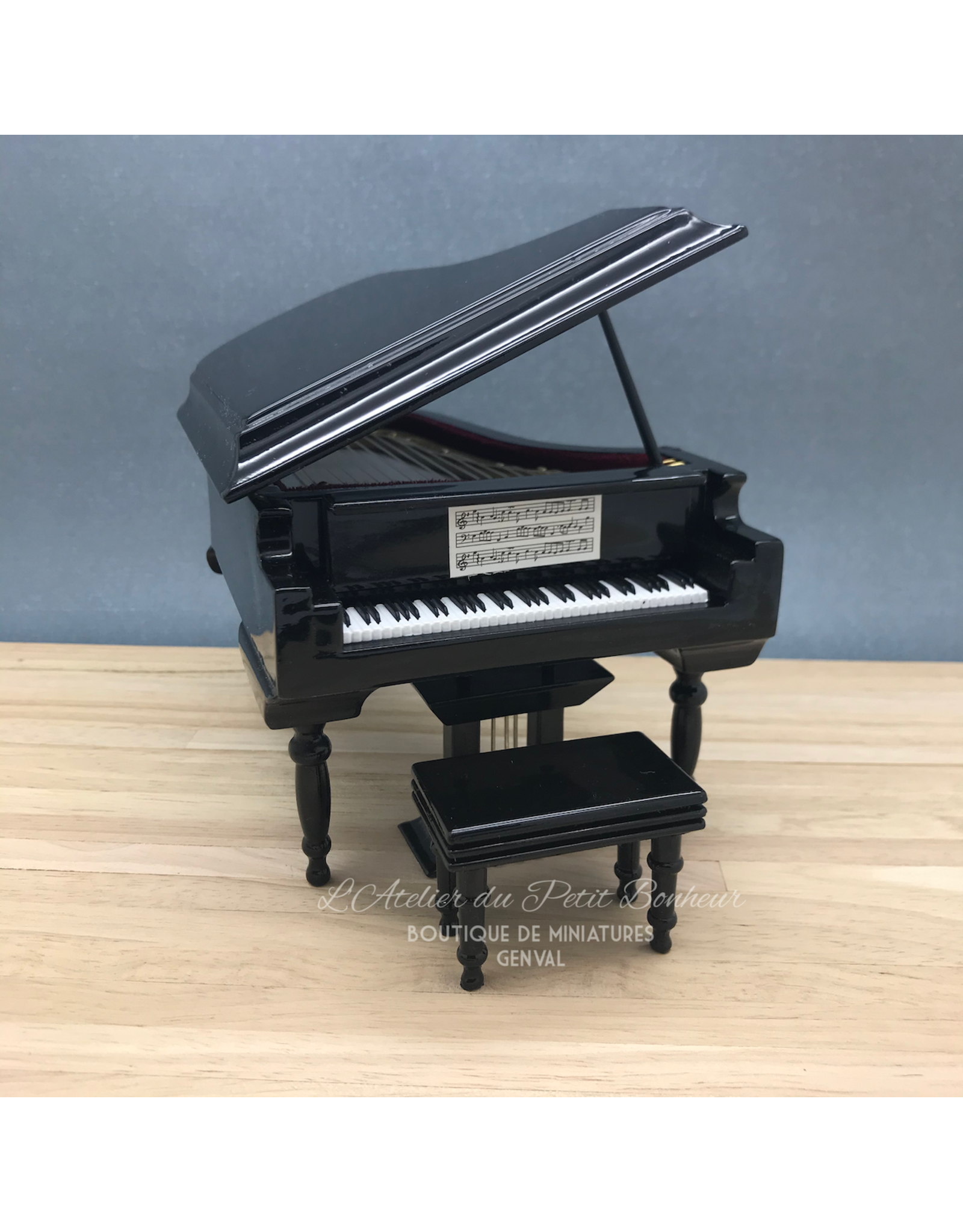 Piano à queue noir miniature 1:12