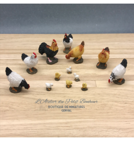 Ensemble poules, coq et poussins miniature 1:12