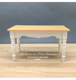 Table de cuisine blanche plateau en pin miniature 1:12