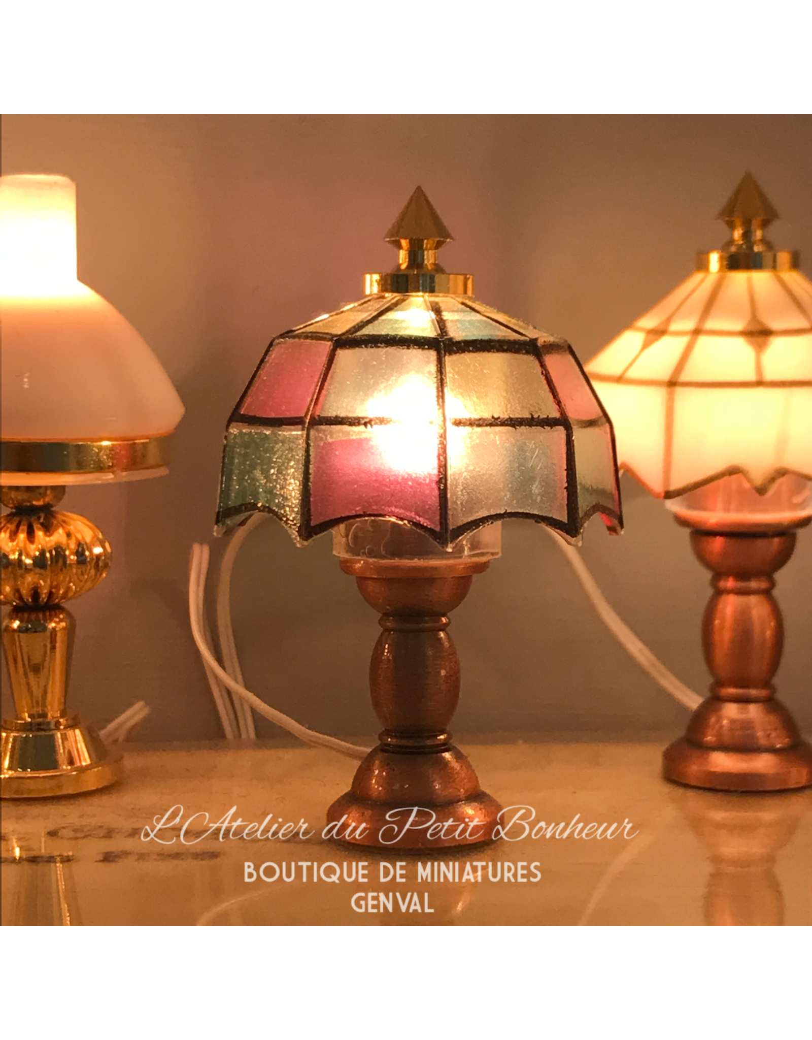 Lampe Tiffany de table colorée miniature 1:12