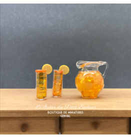 MC Miniatures Company Cruche d'orangeade avec 2 verres miniatures 1:12