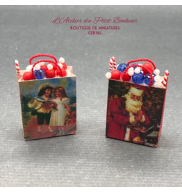 2 sacs cadeaux de Noël miniature 1:12