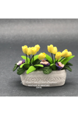 Jardinière blanche fleurs jaunes miniature 1:12