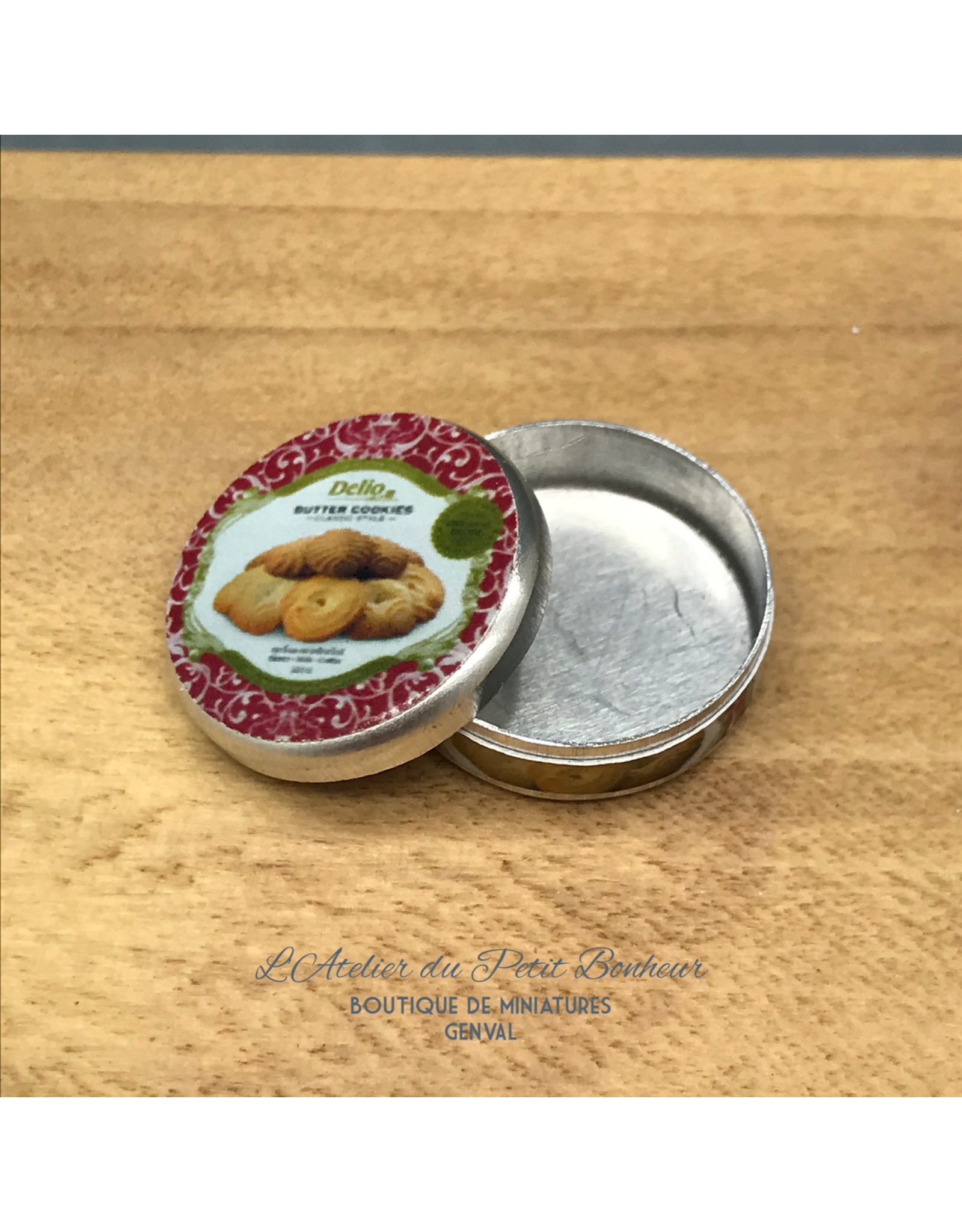 Boîte à biscuits métallique ronde miniature 1:12