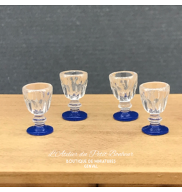 Verres à vin, pied bleu (4) miniatures 1:12