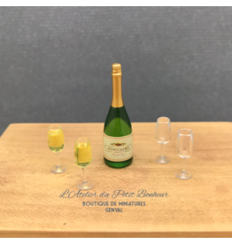 Bouteille de champagne et 4 verres miniatures 1:12