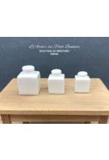 Ensemble de 3 pots blancs carrés pour la cuisine miniature 1:12