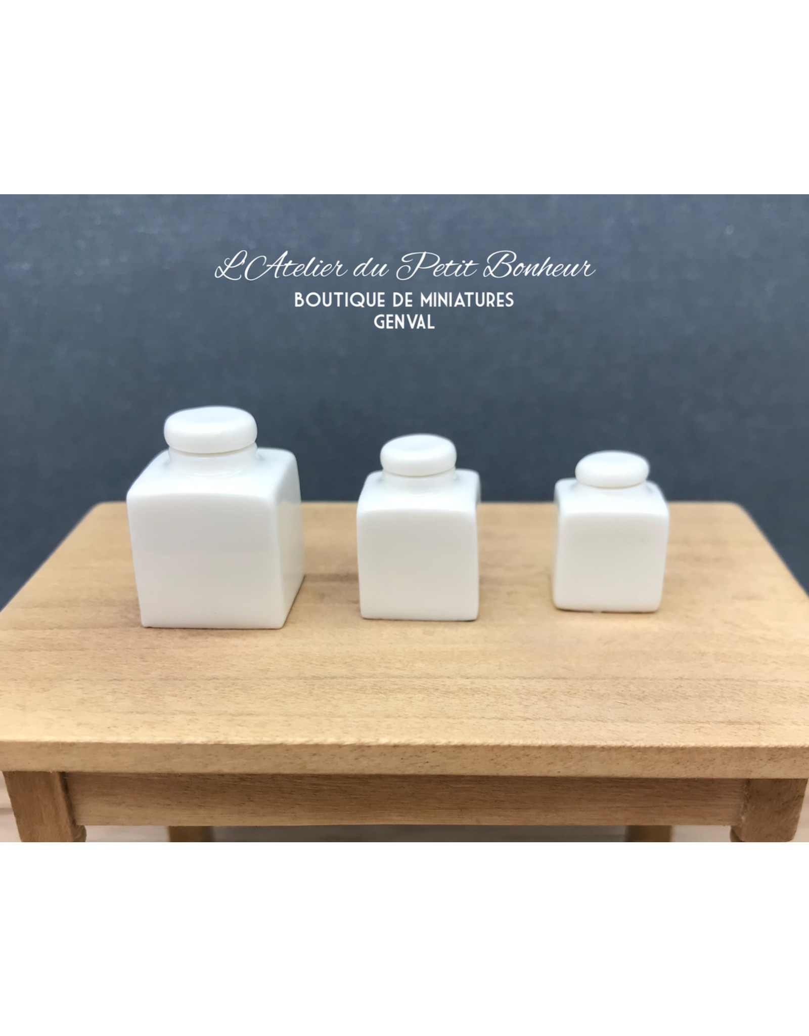 Ensemble de 3 pots blancs carrés pour la cuisine miniature 1:12