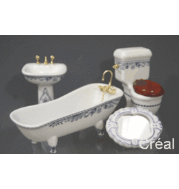 Salle de bain blanche & bleue 4pcs miniature 1:12