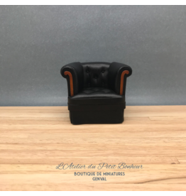 Créal Fauteuil Chesterfield noyer-cuir noir miniature 1:12