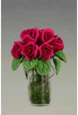 Roses foncées dans vase miniature 1:12
