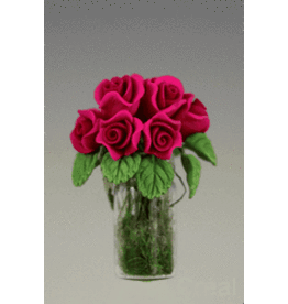 Roses foncées dans vase miniature 1:12