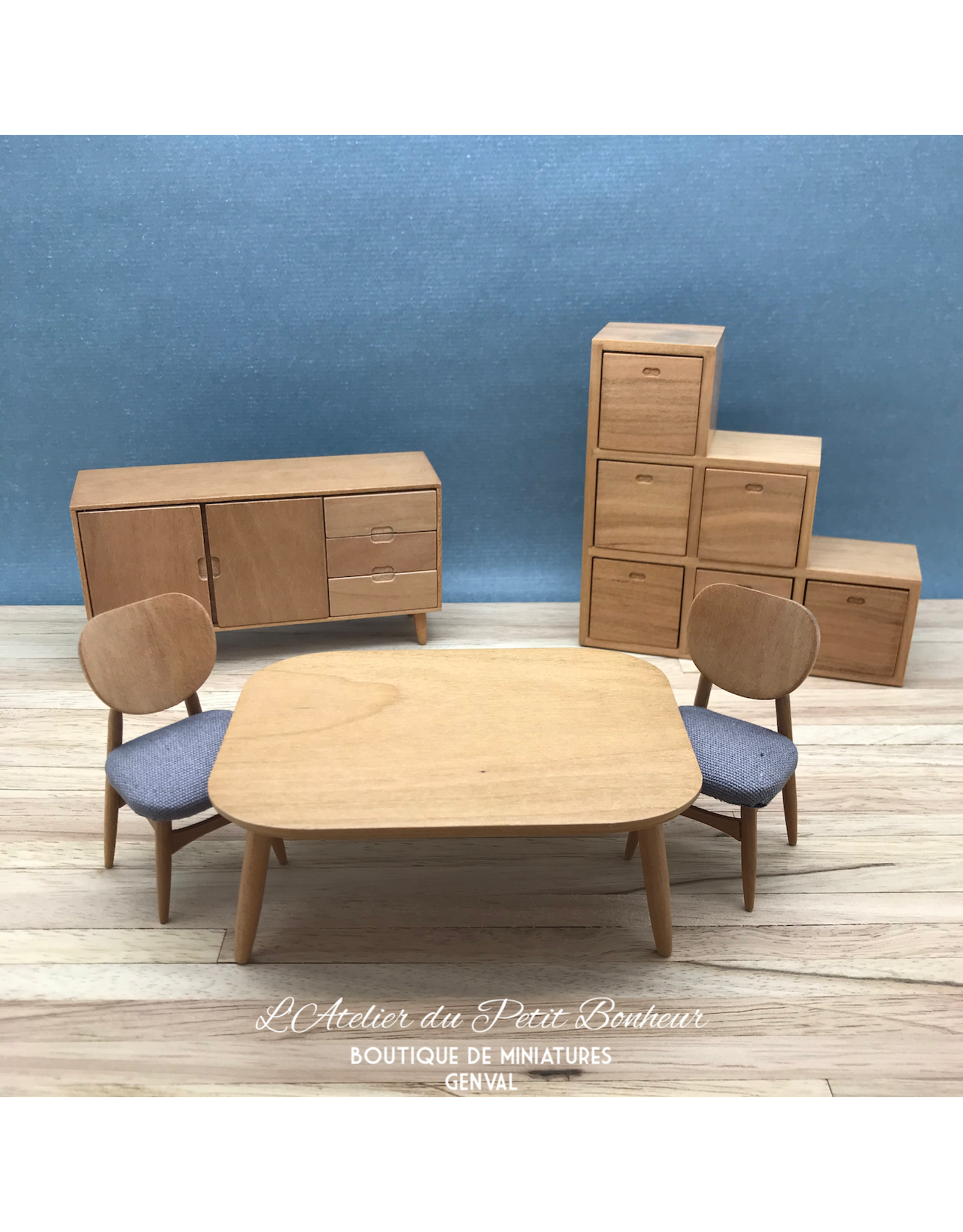 Table moderne teak miniature 1:12