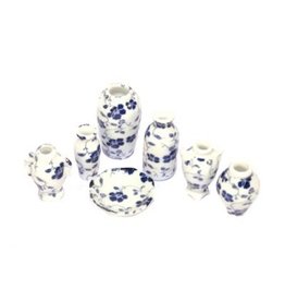Ensemble de vases (blanc & bleu) 7pc, miniature 1:12