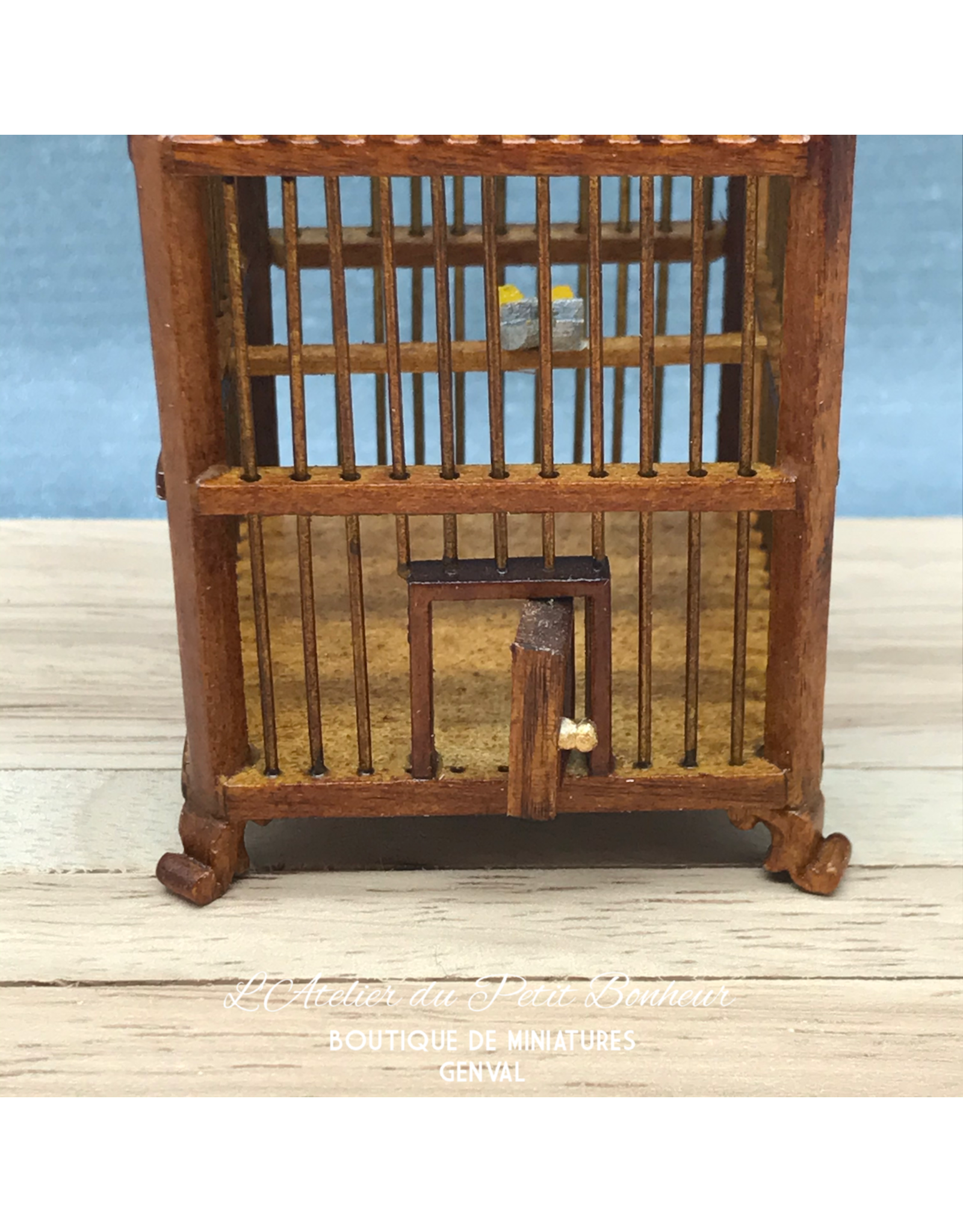 Créal Cage à oiseaux merisier miniature 1:12