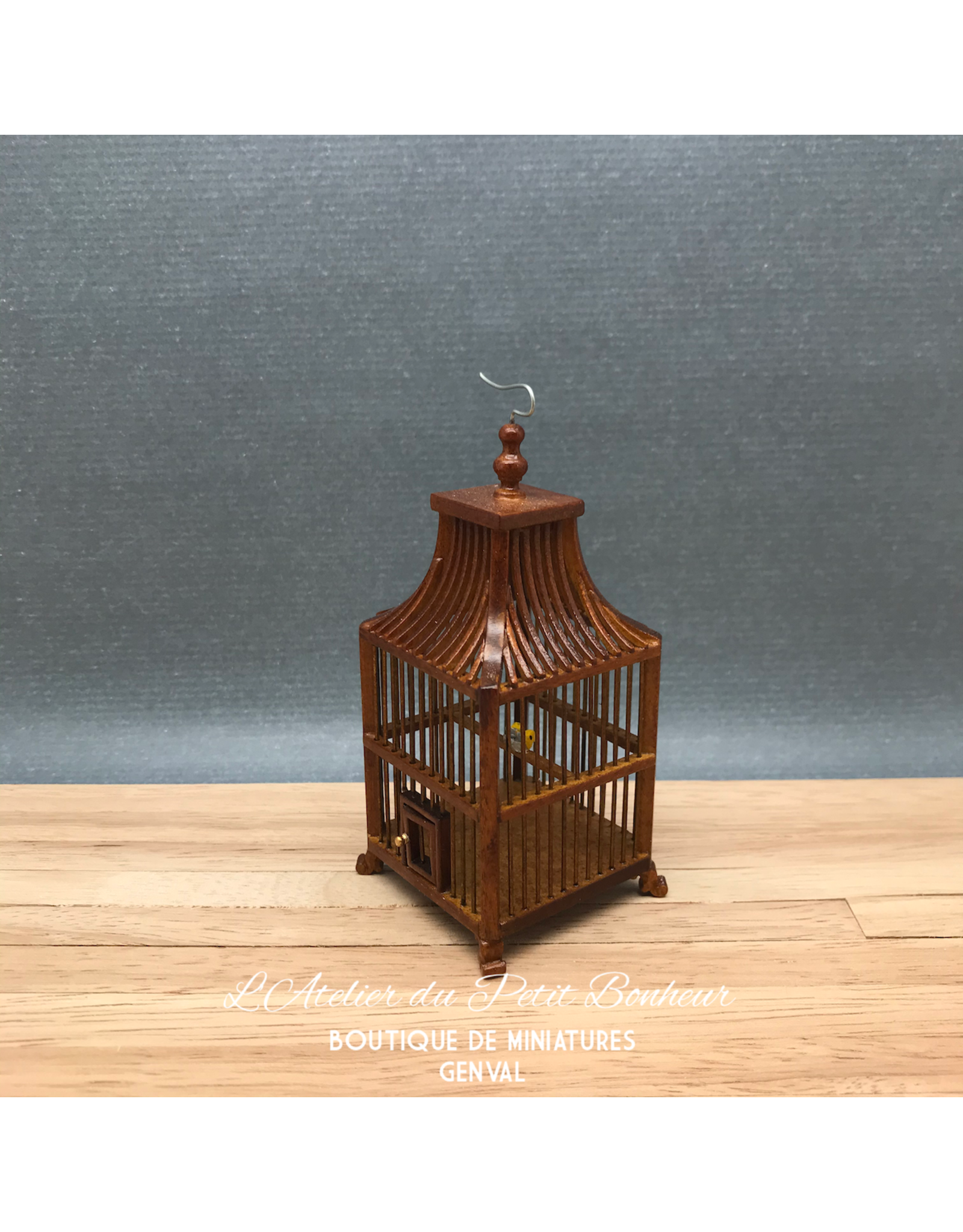 Créal Cage à oiseaux merisier miniature 1:12