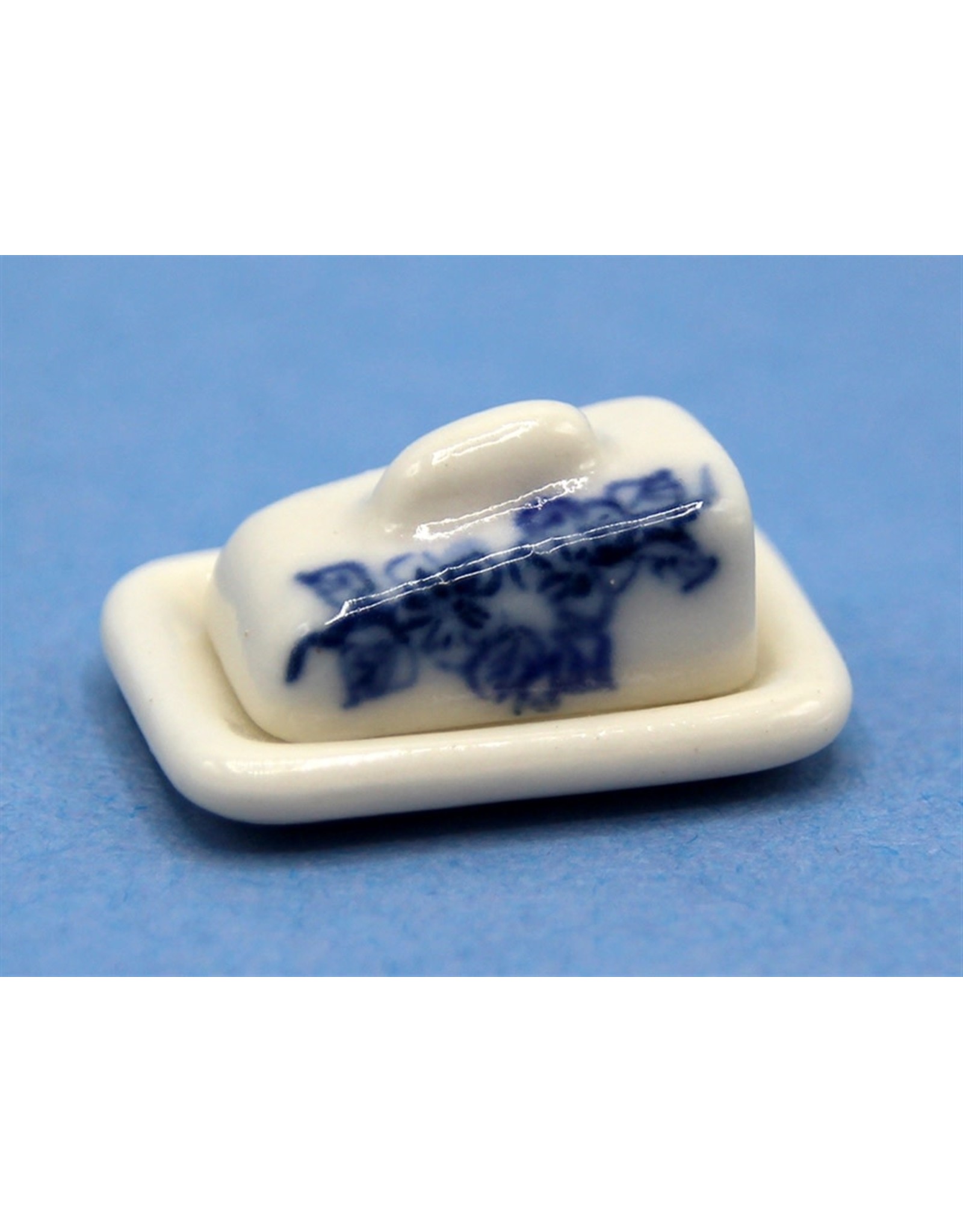Beurrier porcelaine blanc & bleu miniature 1:12