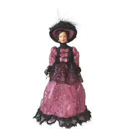 Poupée miniature en porcelaine style victorien violet foncé jupe chapeau  femme poupée en céramique pour décoration de maison de poupée 1/12