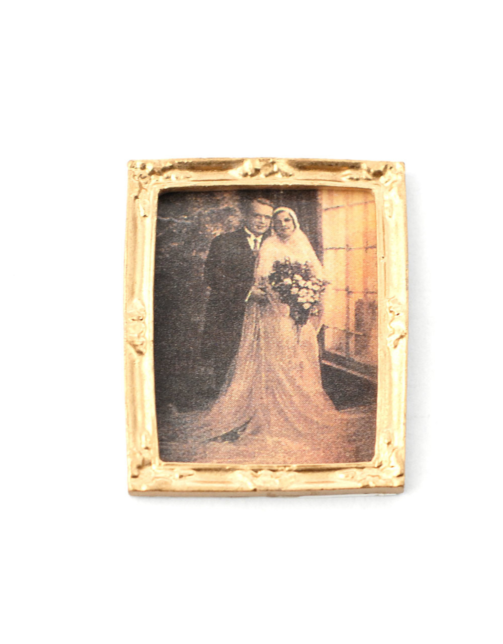 Cadre doré avec photo de mariés miniature 1:12