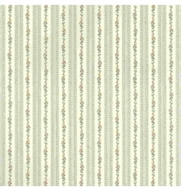 Papier peint bleu et beige, guirlandes de fleurs (49,5x30cm)