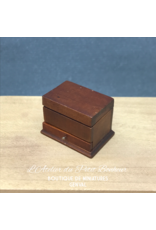 Boîte à bijoux bois garnie, tiroir, miniature 1:12