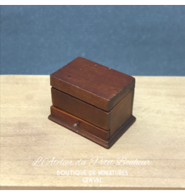 Boîte à bijoux bois garnie, tiroir, miniature 1:12