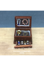 Boîte à bijoux bois garnie, tiroir, miniature 1:12