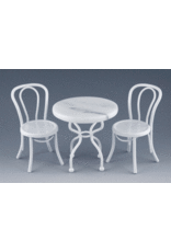 Table bistrot marbre deux chaises blanches miniatures 1:12