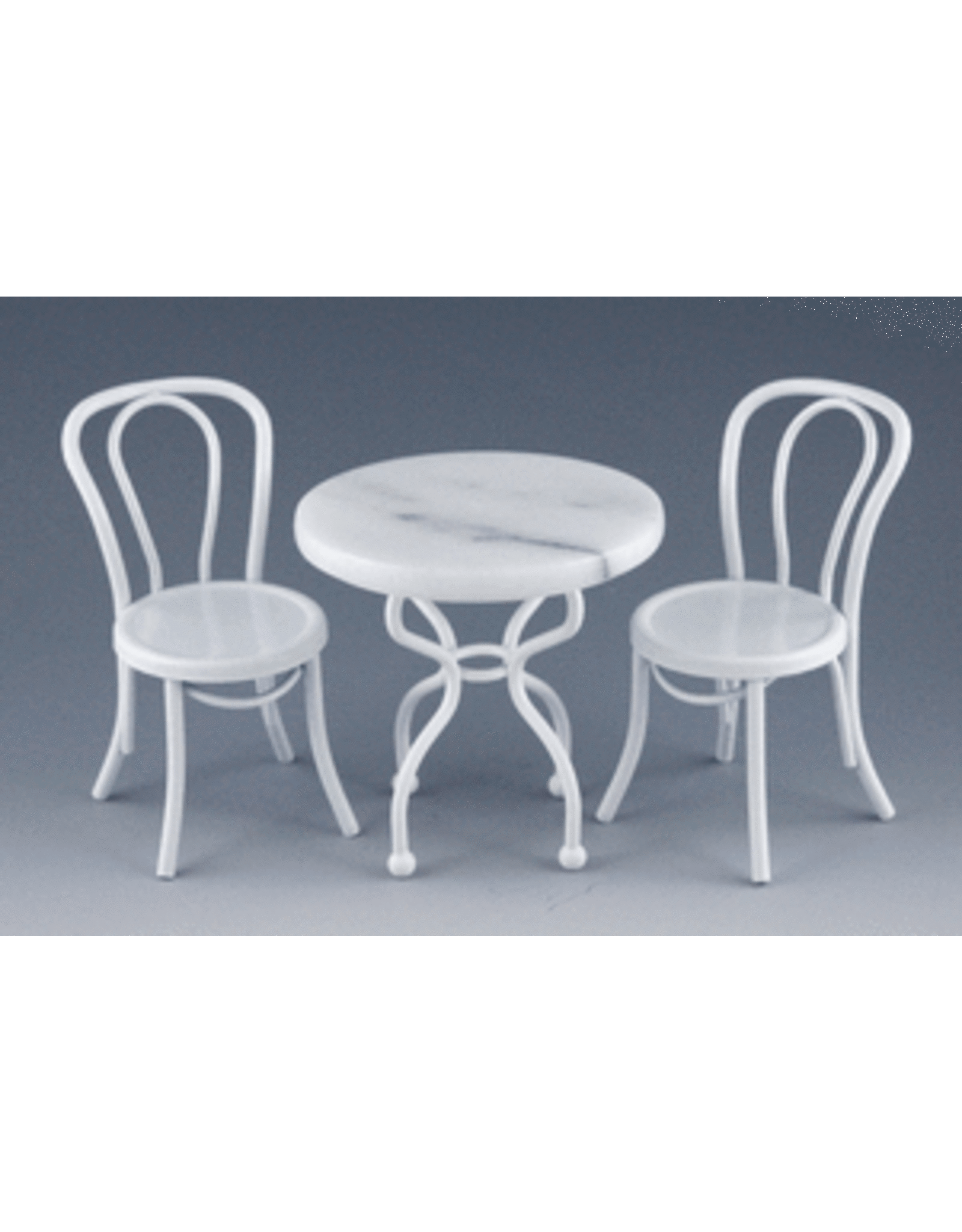 Table bistrot marbre deux chaises blanches miniatures 1:12