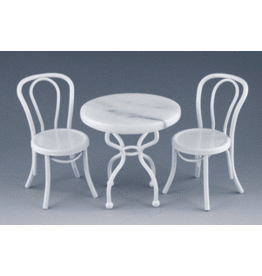 Table bistrot marbre deux chaises blanches miniatures 1:12