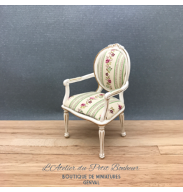 Créal Fauteuil Louis XVI ivoire-or, fleuri vert-rose miniature 1:12