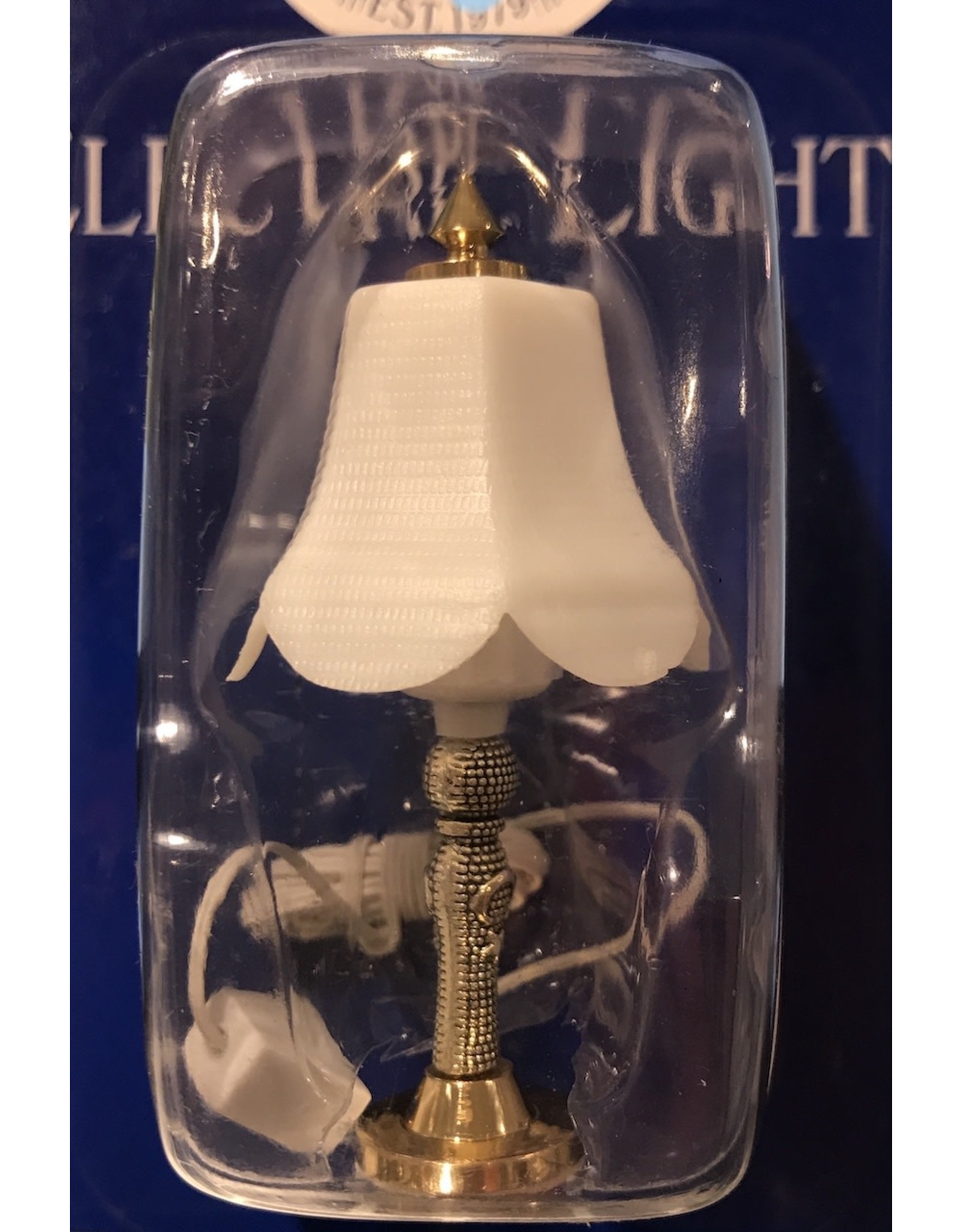 lampe de table pied argenté, abat-jour blanc miniature 1:12