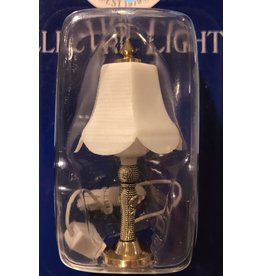 lampe de table pied argenté, abat-jour blanc miniature 1:12