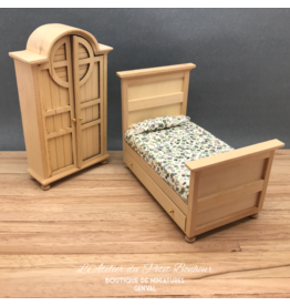 Lit d'enfant et armoire non vernis miniatures 1:12