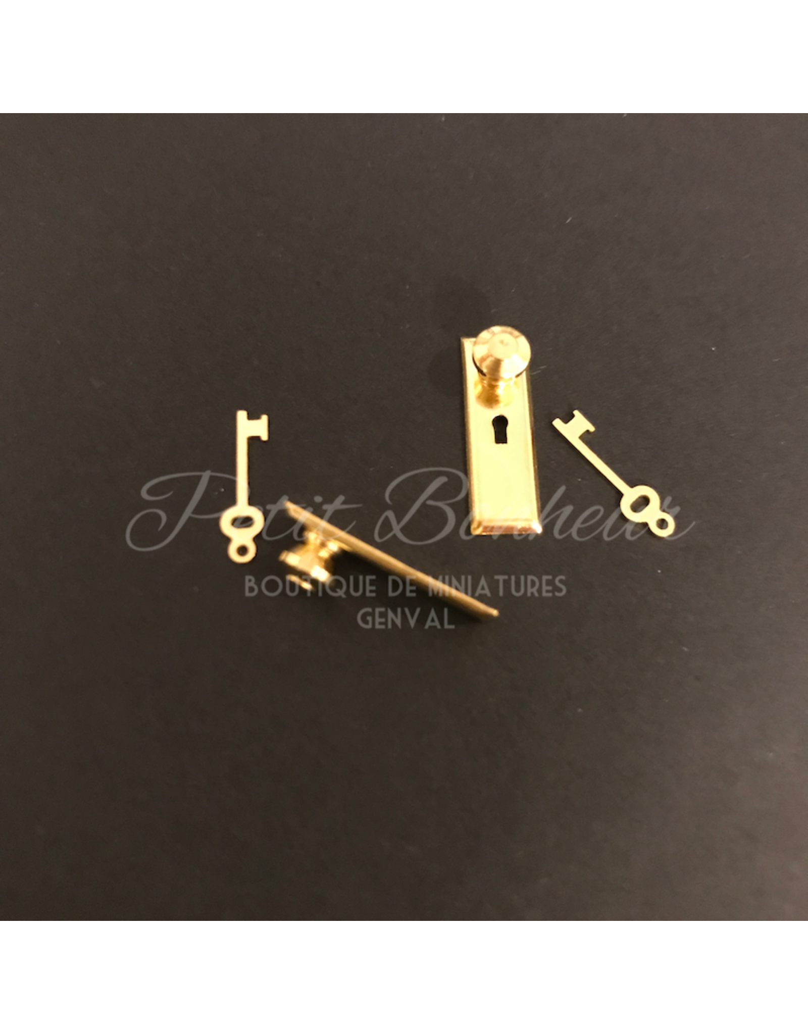 Boutons de porte avec plaque et clef (laiton) (paire) miniatures 1:12