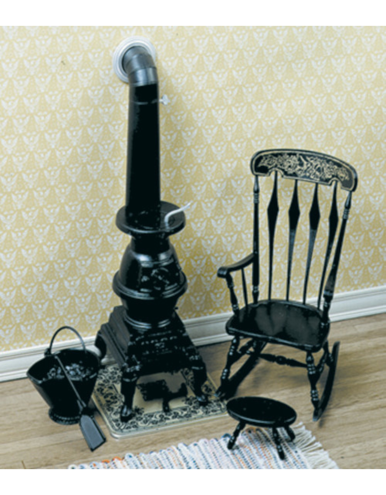 Chrysnbon Poêle de chauffage noir avec rocking chair (kit) miniature 1:12