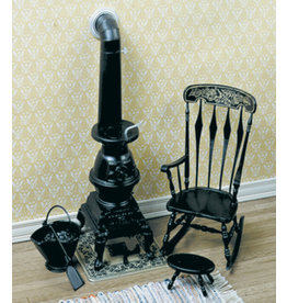 Chrysnbon Poêle de chauffage noir avec rocking chair (kit) miniature 1:12