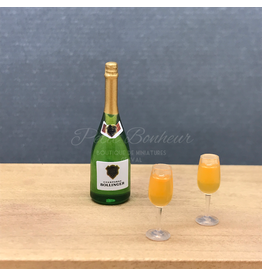 Bouteille de champagne et 2 verres miniatures 1:12