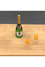 Bouteille de champagne et 2 verres miniatures 1:12