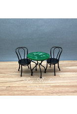 Table bistrot marbre av 2 chaises, noir (nouveau modèle),  miniature 1:12