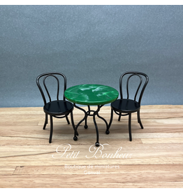 Table bistrot marbre av 2 chaises, noir (nouveau modèle),  miniature 1:12