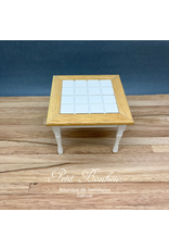 Table de cuisine carrée blanche & pin miniature 1:12