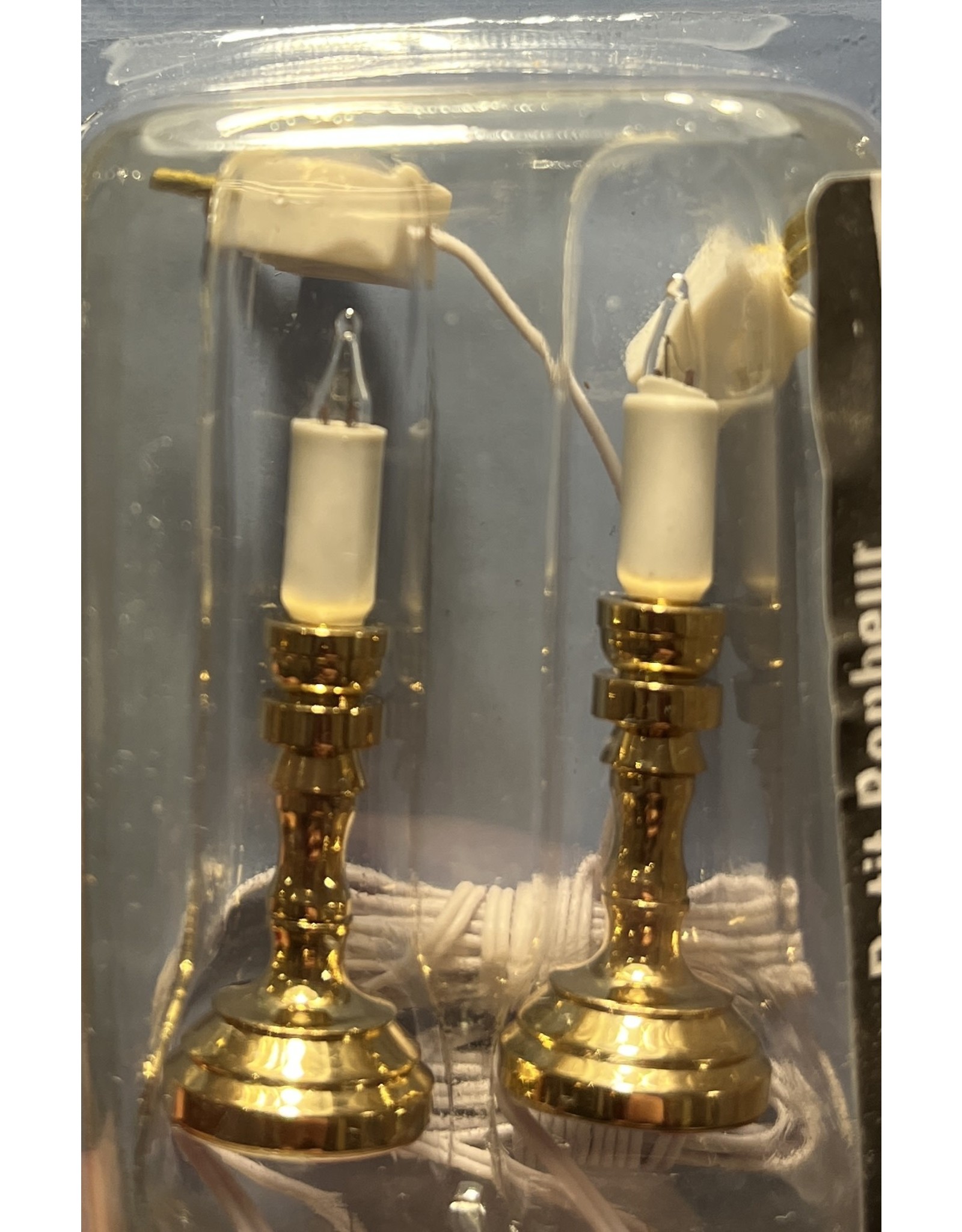 Miniature Lighting Co. Bougeoirs dorés (2) fonctionnels nouveau modèle miniatures 1:12
