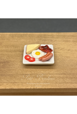 Assiette garnie petit déjeuner américain miniature 1:12